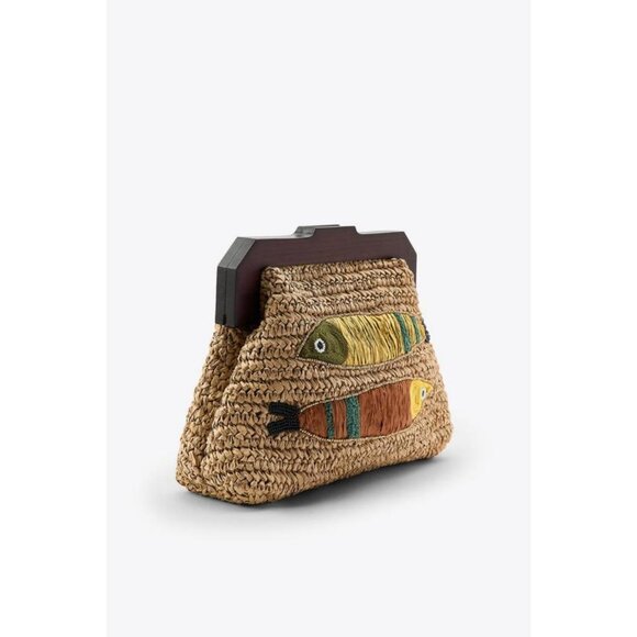 ZARA RAFFIA BAG WITH FISH EMBROIDERY - Picture 1 of 7